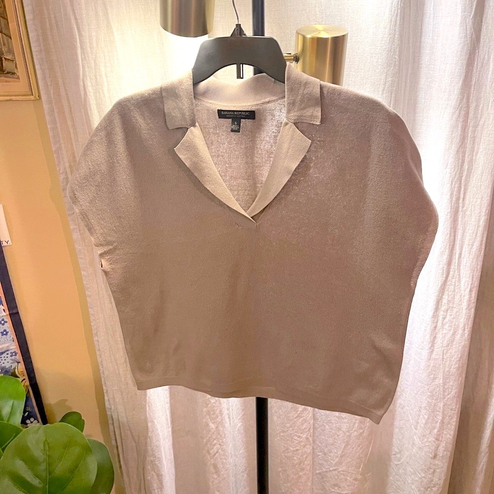 BR Top collared short sleeve professional cotton easy care iron tan oversize SM
